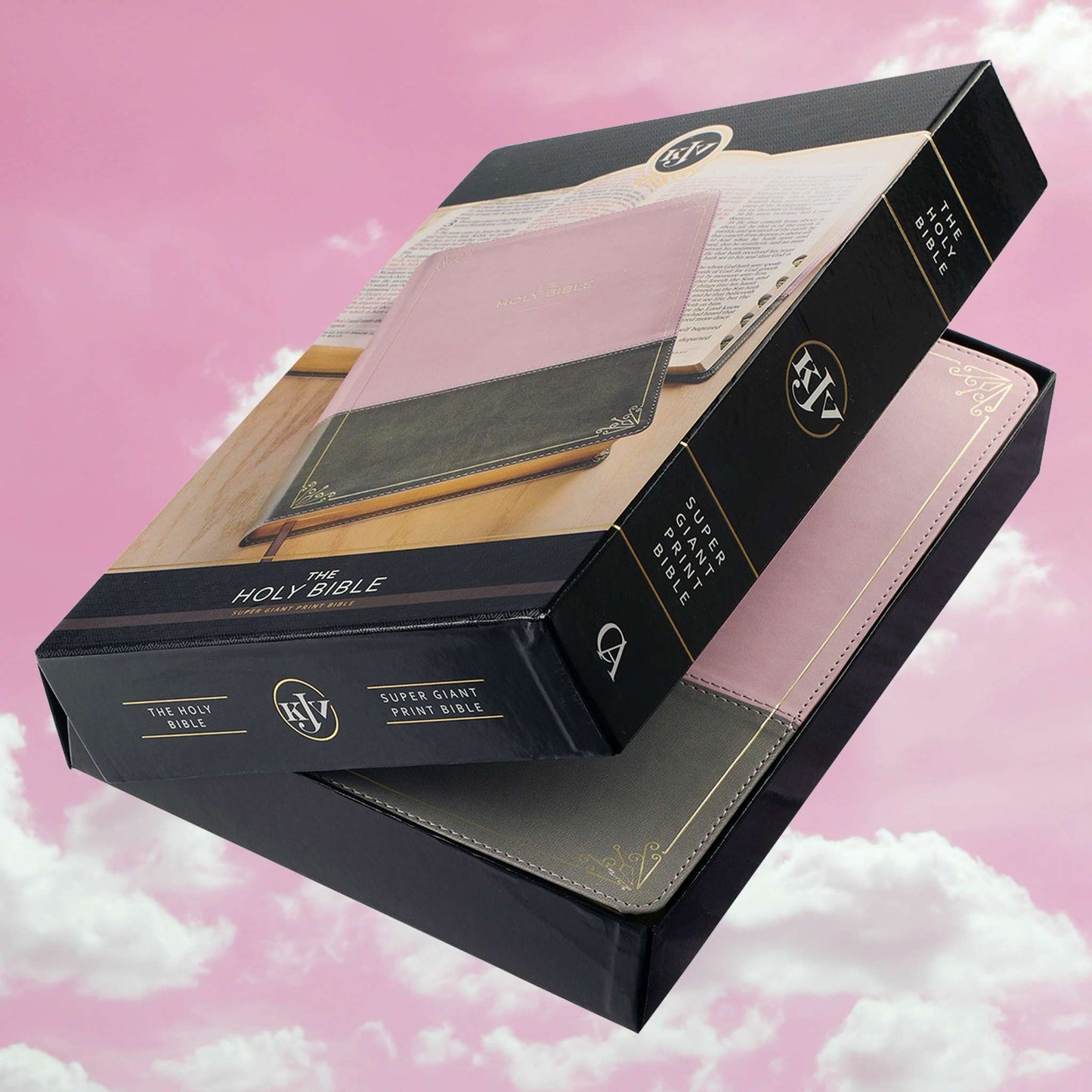 Pink and Gray Faux Leather Super Giant Print Full-size King James Version Bible with Thumb Index