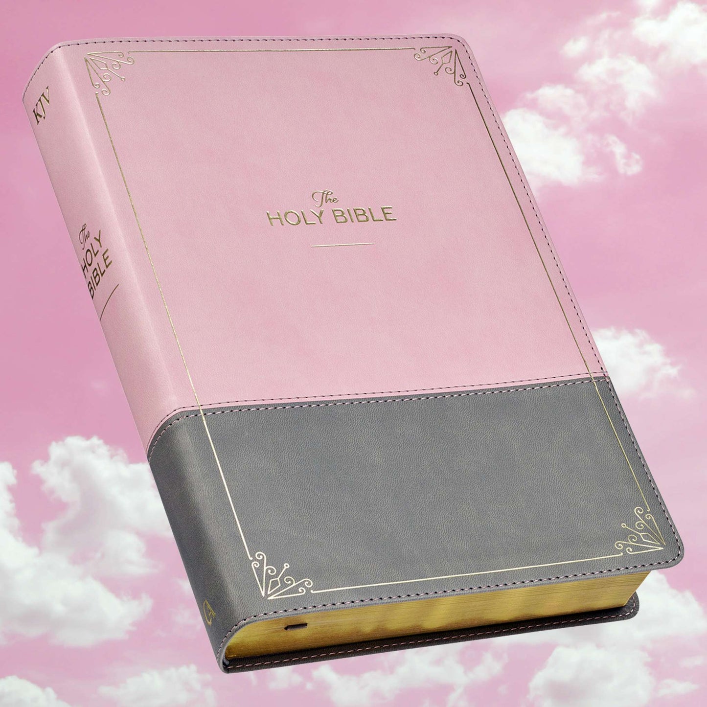 Pink and Gray Faux Leather Super Giant Print Full-size King James Version Bible with Thumb Index