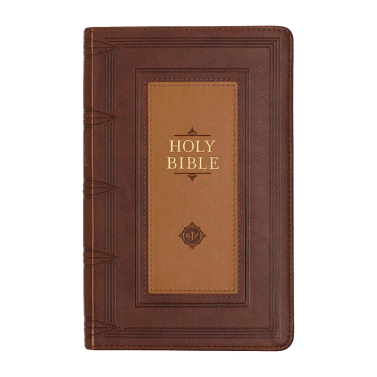 Saddle Tan and Butterscotch Faux Leather Giant Print Standard-size King James Version Bible with Thumb Indexing