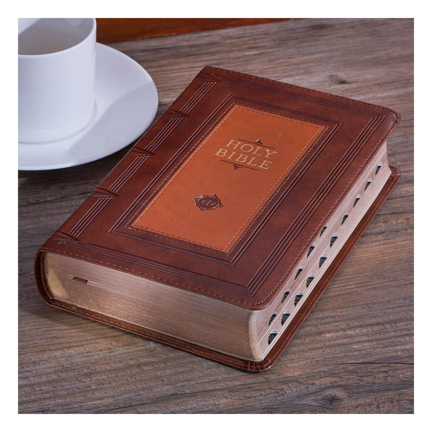 Saddle Tan and Butterscotch Faux Leather Giant Print Standard-size King James Version Bible with Thumb Indexing