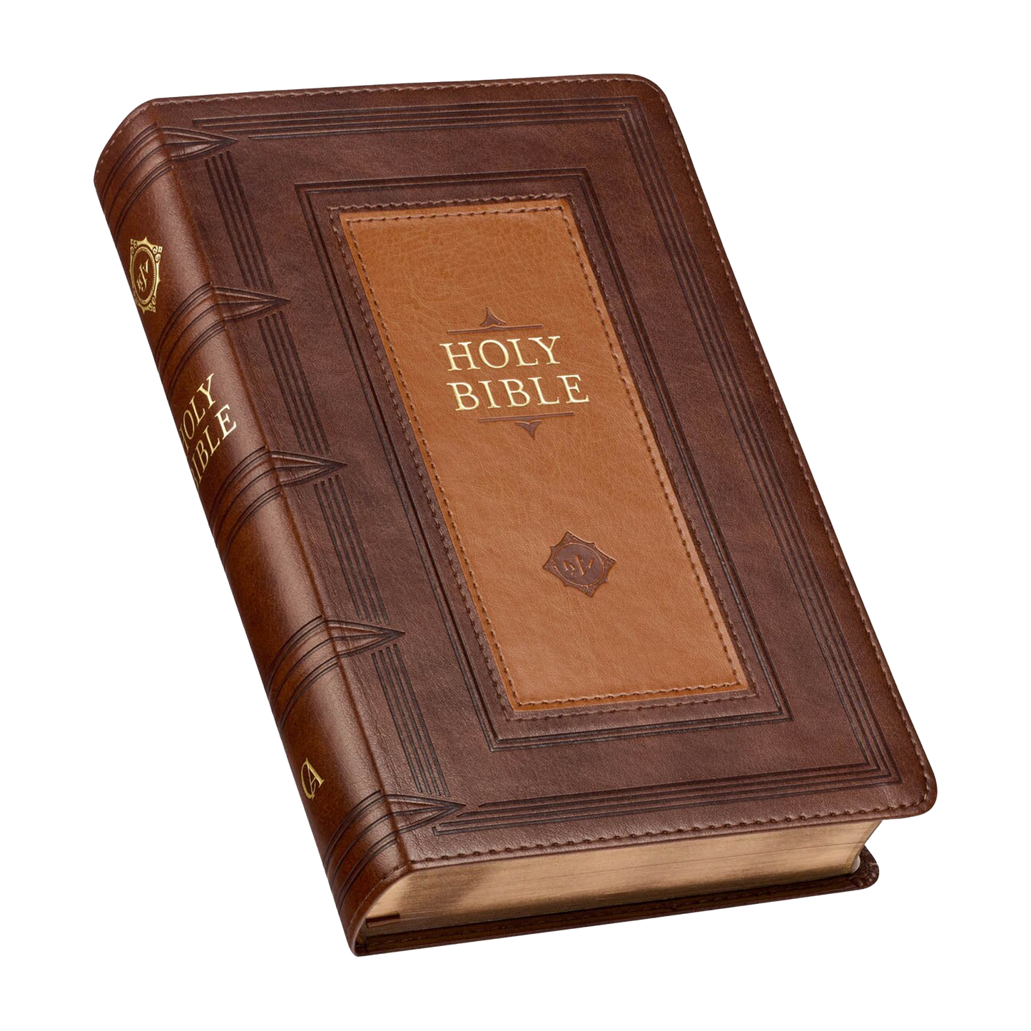 Saddle Tan and Butterscotch Faux Leather Giant Print Standard-size King James Version Bible with Thumb Indexing