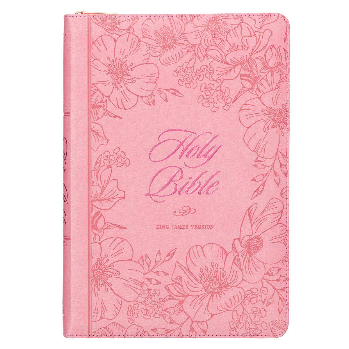 Sunrise Pink Faux Leather Large Print Thinline King James Version Bible with Zippered Closure and Thumb Indexj