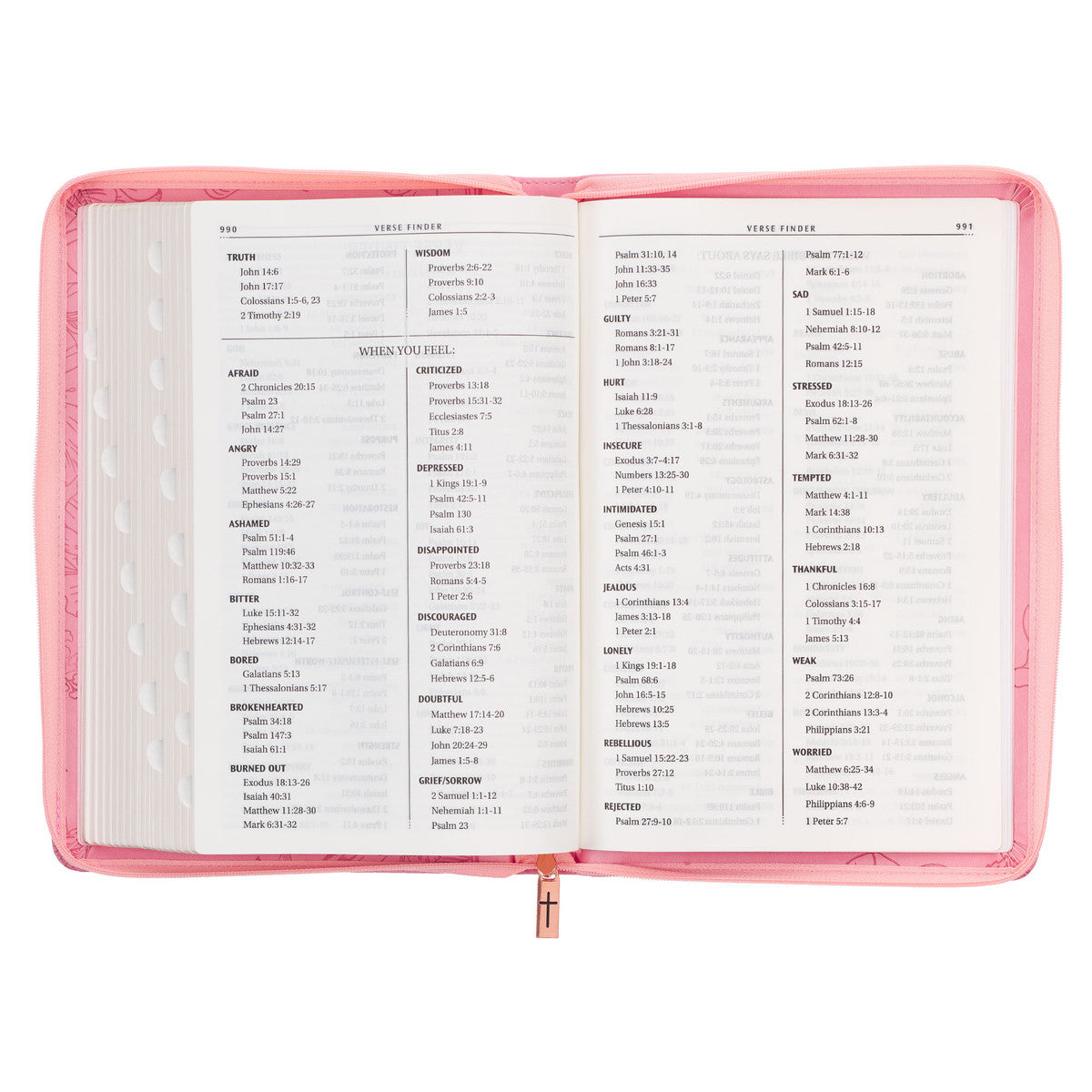 Sunrise Pink Faux Leather Large Print Thinline King James Version Bible with Zippered Closure and Thumb Indexj