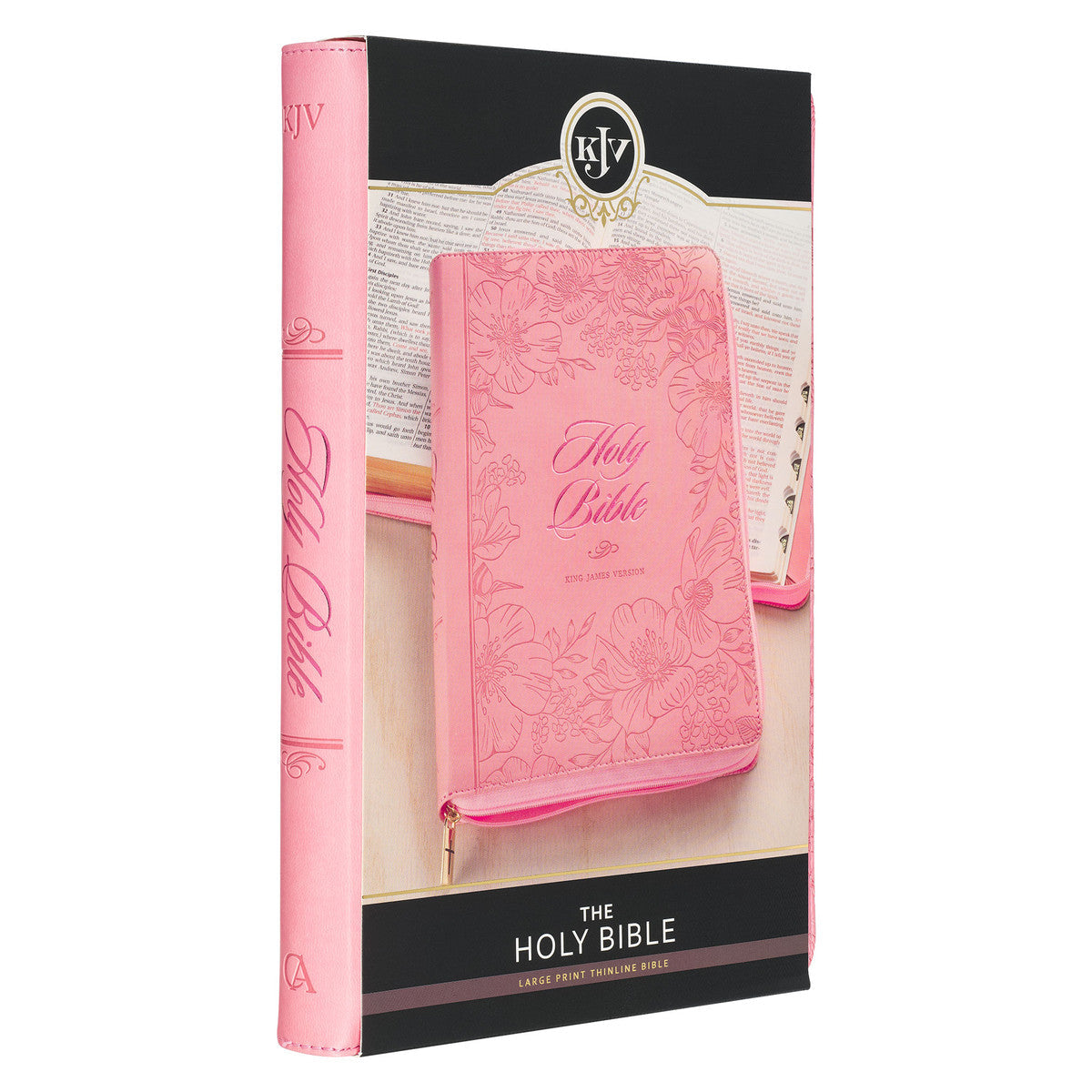 Sunrise Pink Faux Leather Large Print Thinline King James Version Bible with Zippered Closure and Thumb Indexj