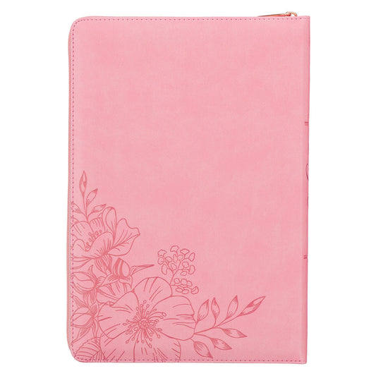 Sunrise Pink Faux Leather Large Print Thinline King James Version Bible with Zippered Closure and Thumb Indexj