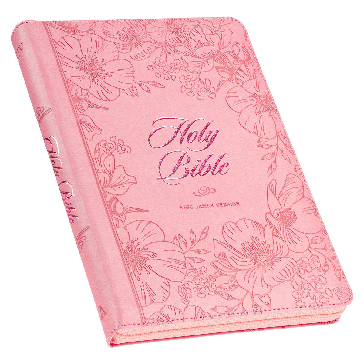 Sunrise Pink Faux Leather Large Print Thinline King James Version Bible with Zippered Closure and Thumb Indexj