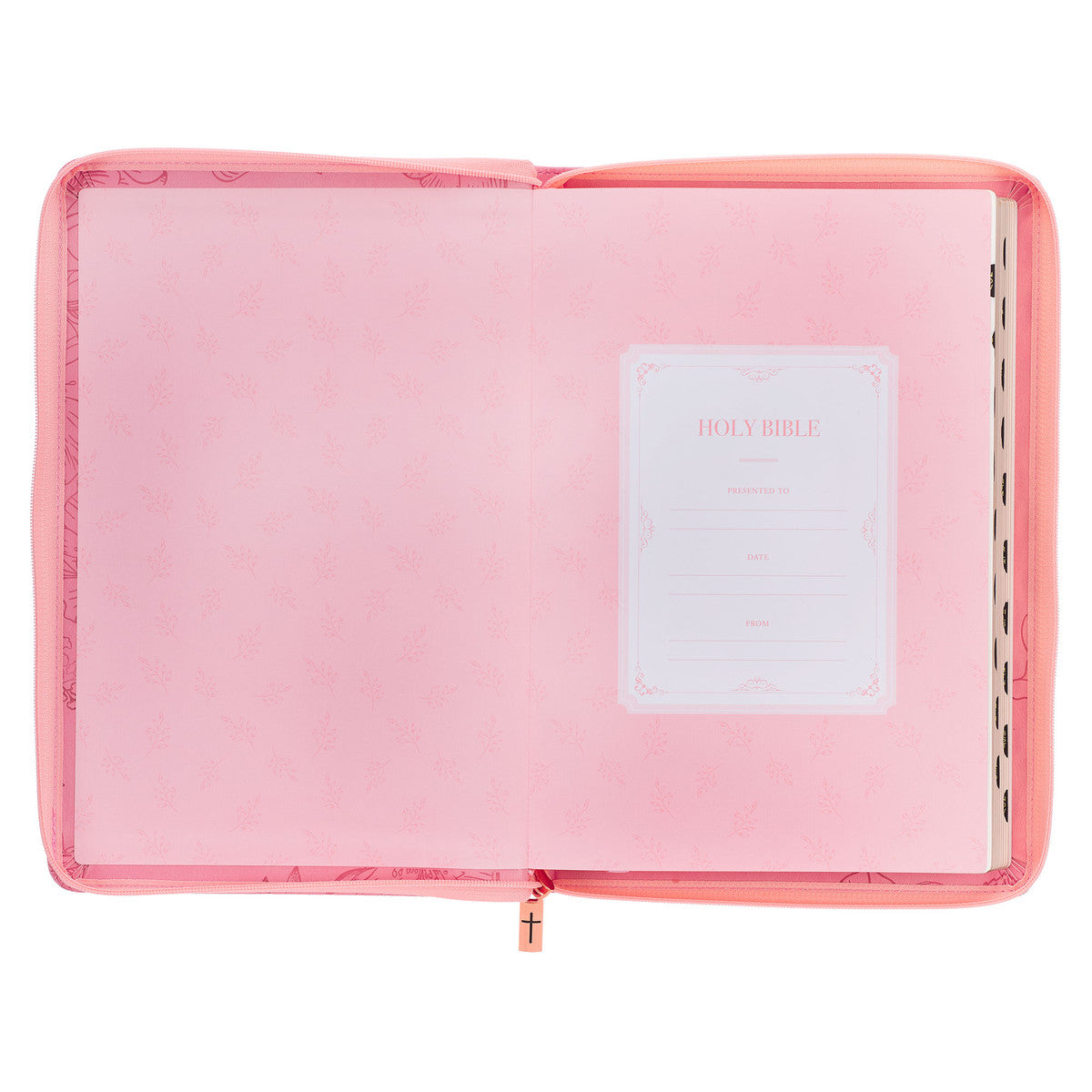 Sunrise Pink Faux Leather Large Print Thinline King James Version Bible with Zippered Closure and Thumb Indexj