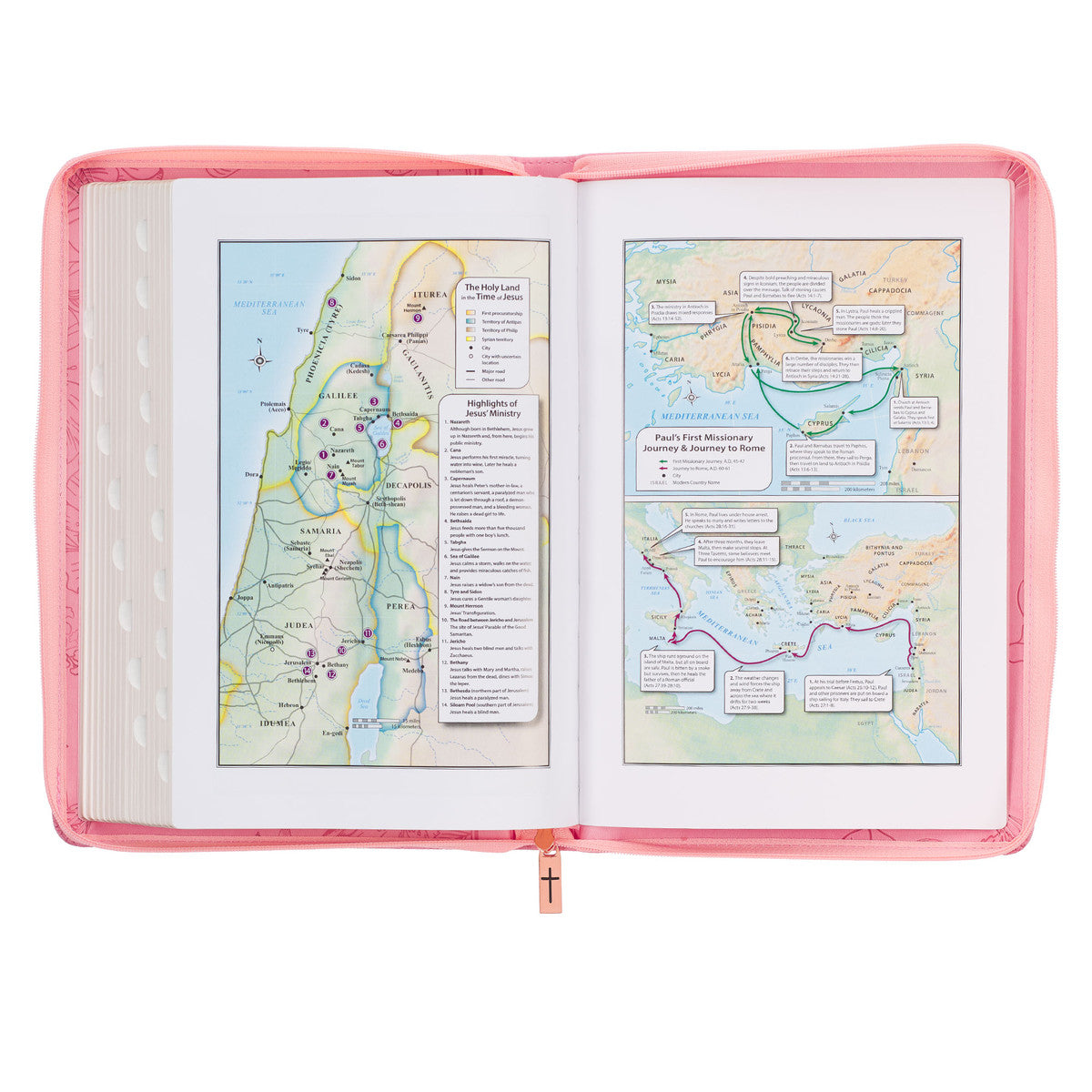 Sunrise Pink Faux Leather Large Print Thinline King James Version Bible with Zippered Closure and Thumb Indexj