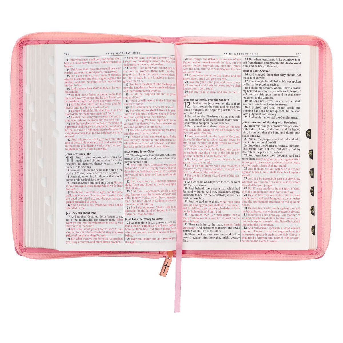 Sunrise Pink Faux Leather Large Print Thinline King James Version Bible with Zippered Closure and Thumb Indexj