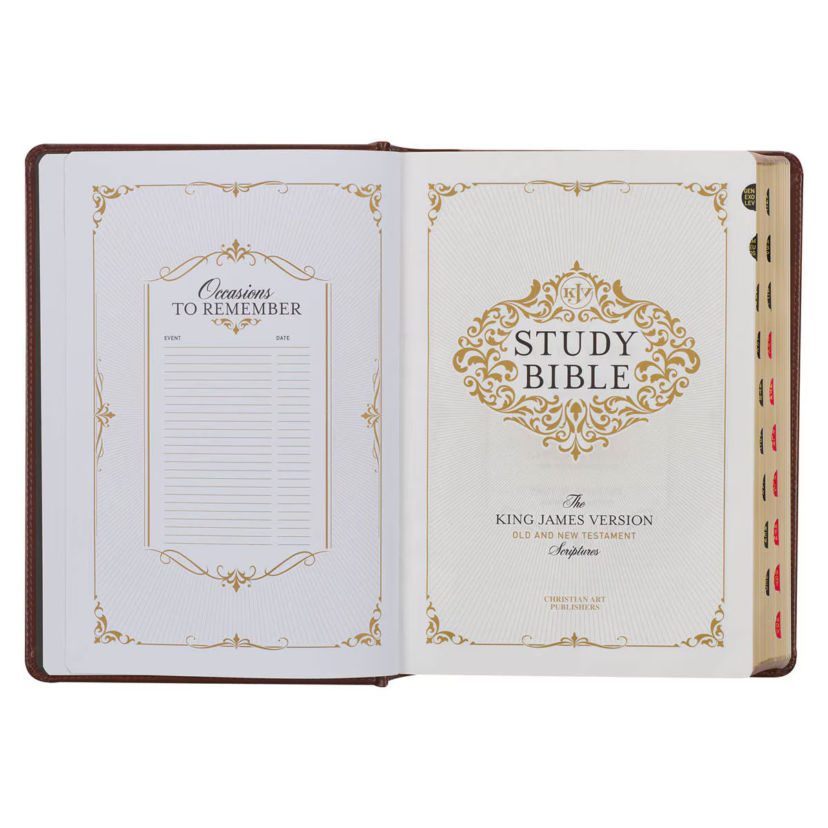 Toffee and Burgundy Faux Leather Hardcover King James Version Study Bible with Thumb Index
