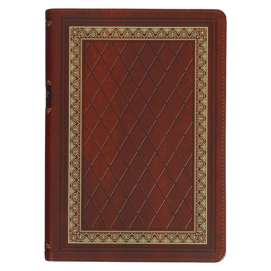 Diamond Grid Saddle Tan Faux Leather King James Version Study Bible with Thumb Index
