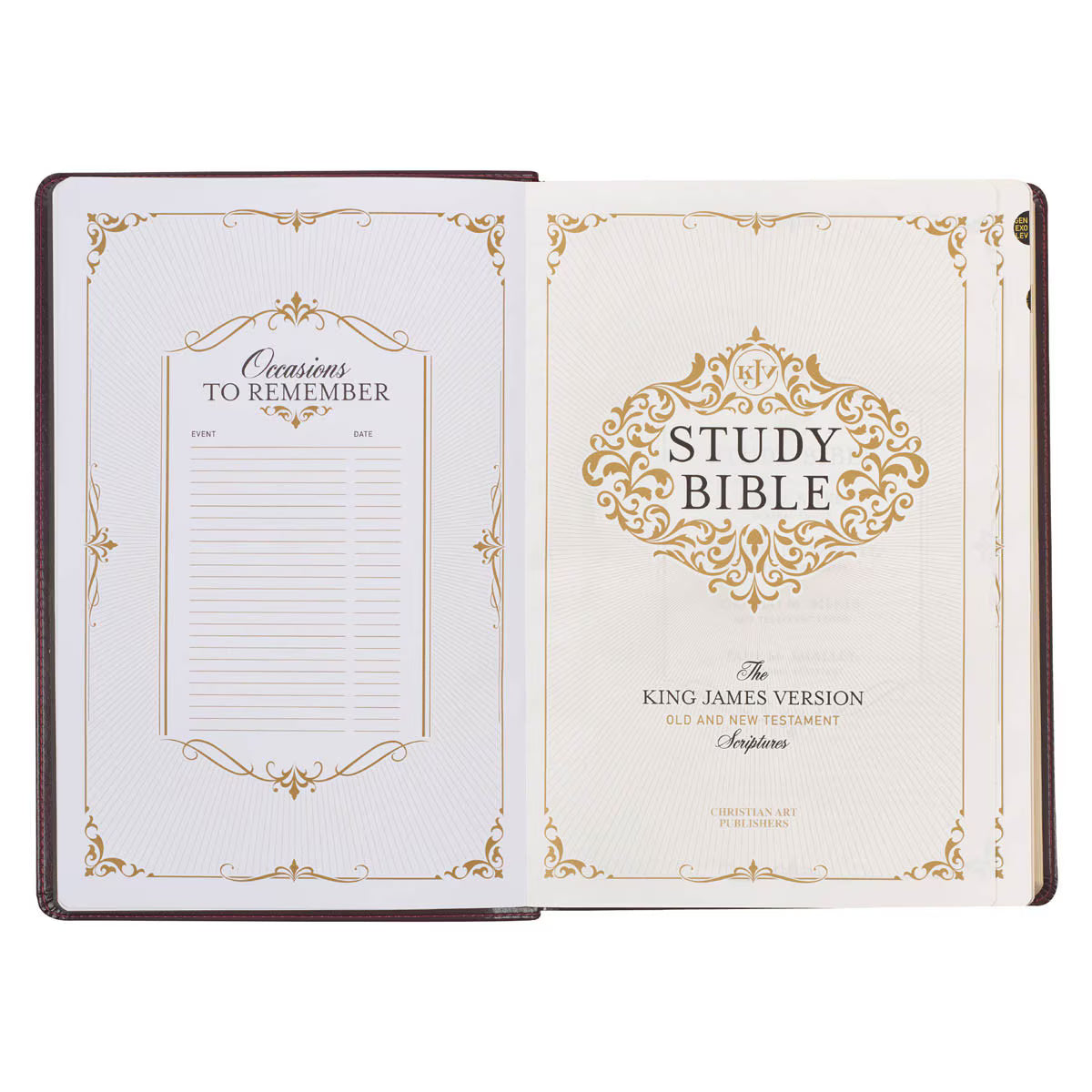 Burgundy and Saddle Tan Faux Leather Large Print King James Version Study Bible with Thumb Index