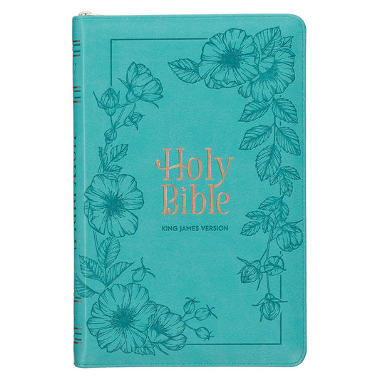 Teal Faux Leather King James Version Deluxe Gift Bible with Thumb Index and Zippered Closure