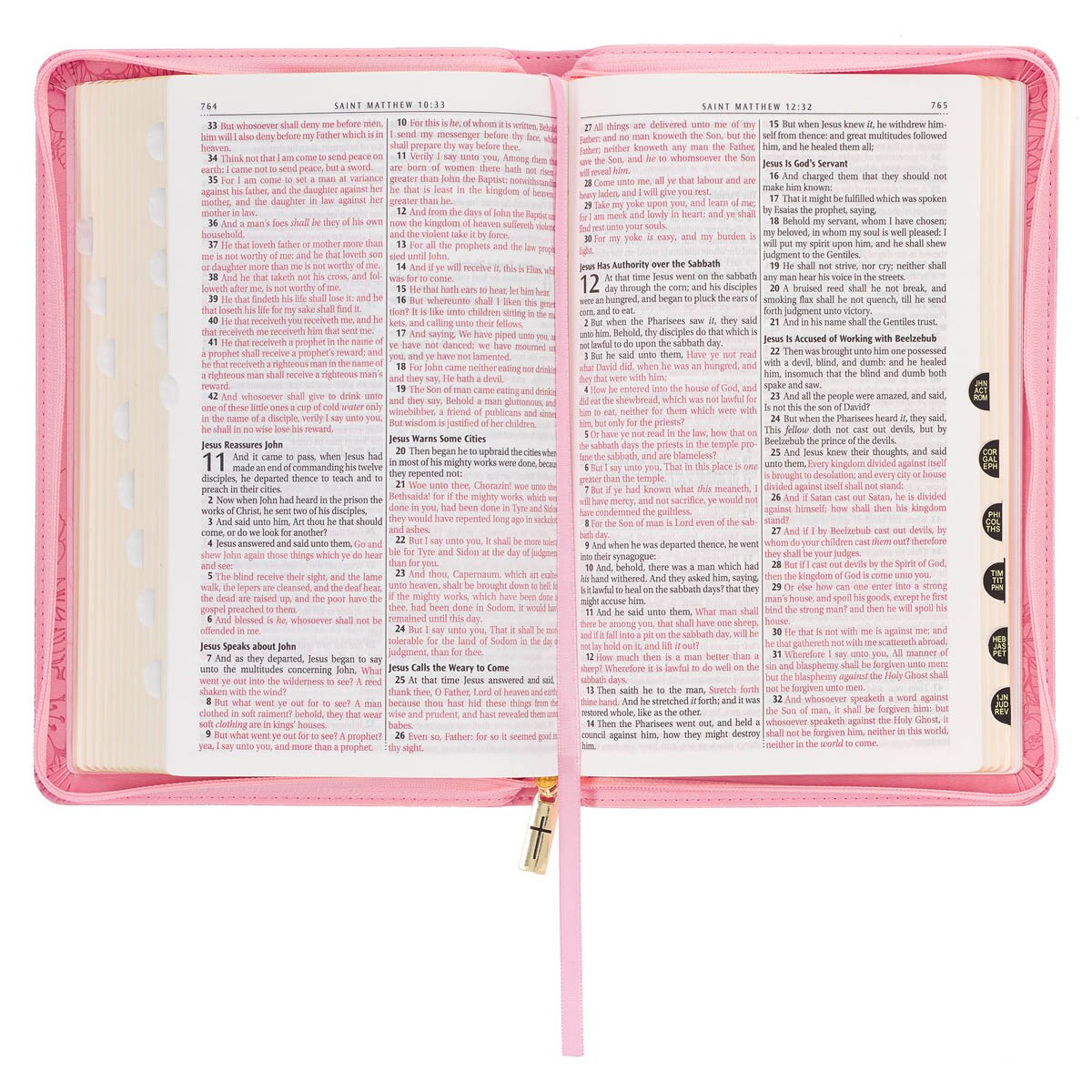 Blossom Pink Faux Leather King James Version Deluxe Gift Bible with Thumb Index and Zippered Closure