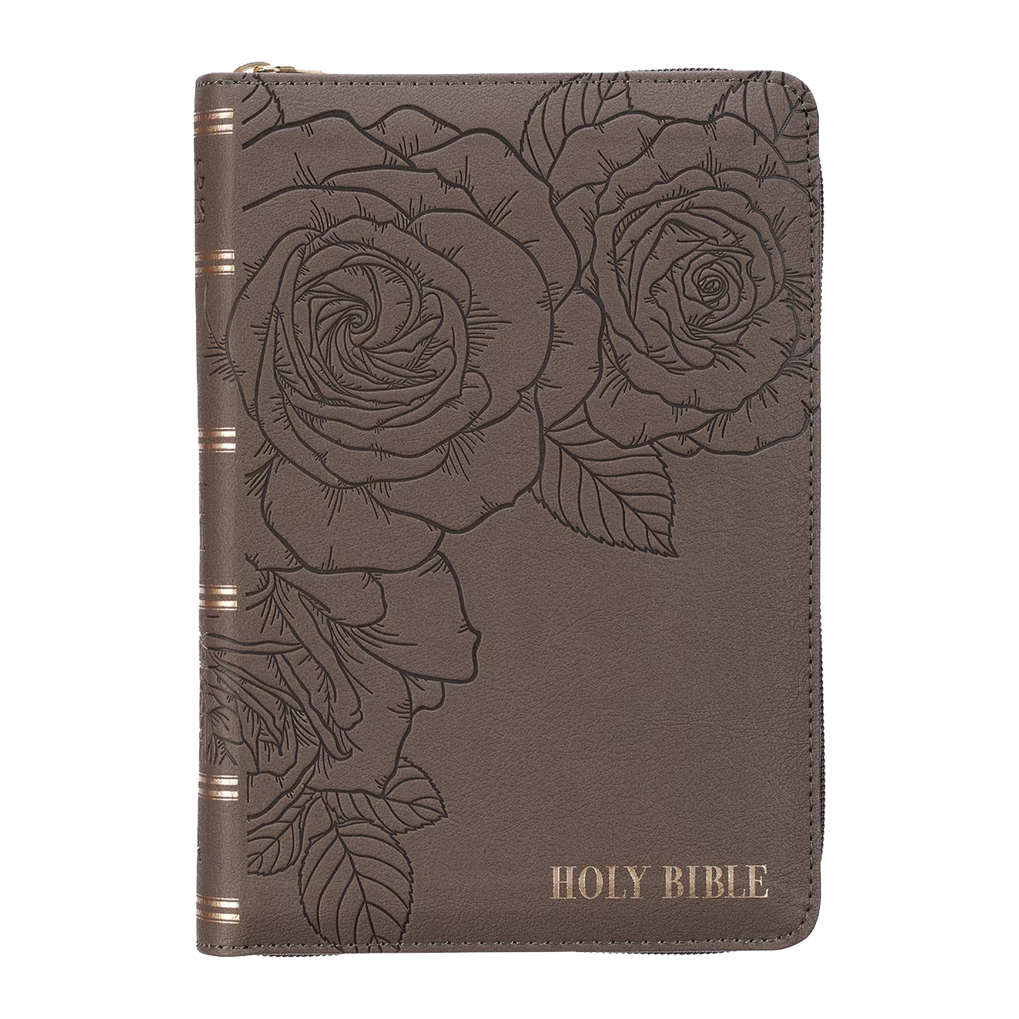 Floral Dusty Taupe Faux Leather Large Print Compact King James Version Bible