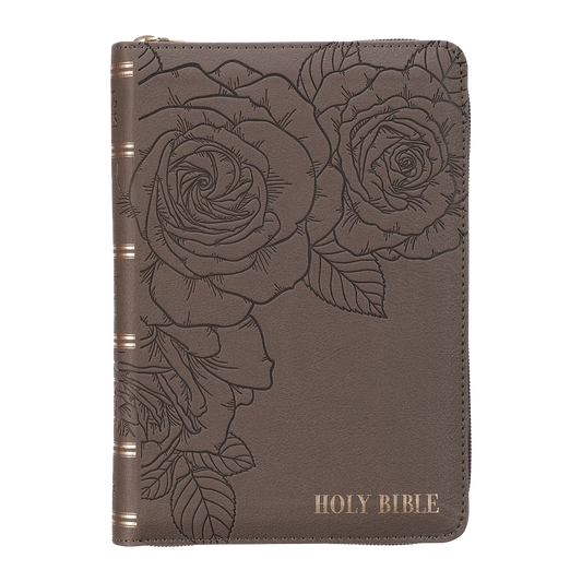 Floral Dusty Taupe Faux Leather Large Print Compact King James Version Bible
