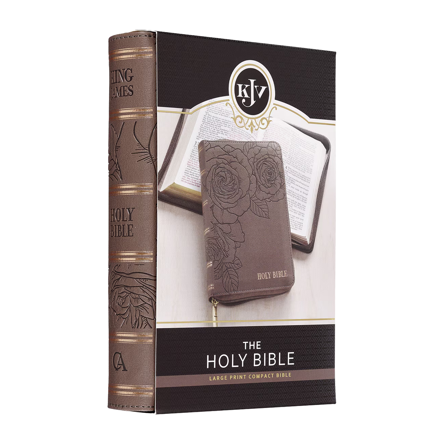 Floral Dusty Taupe Faux Leather Large Print Compact King James Version Bible