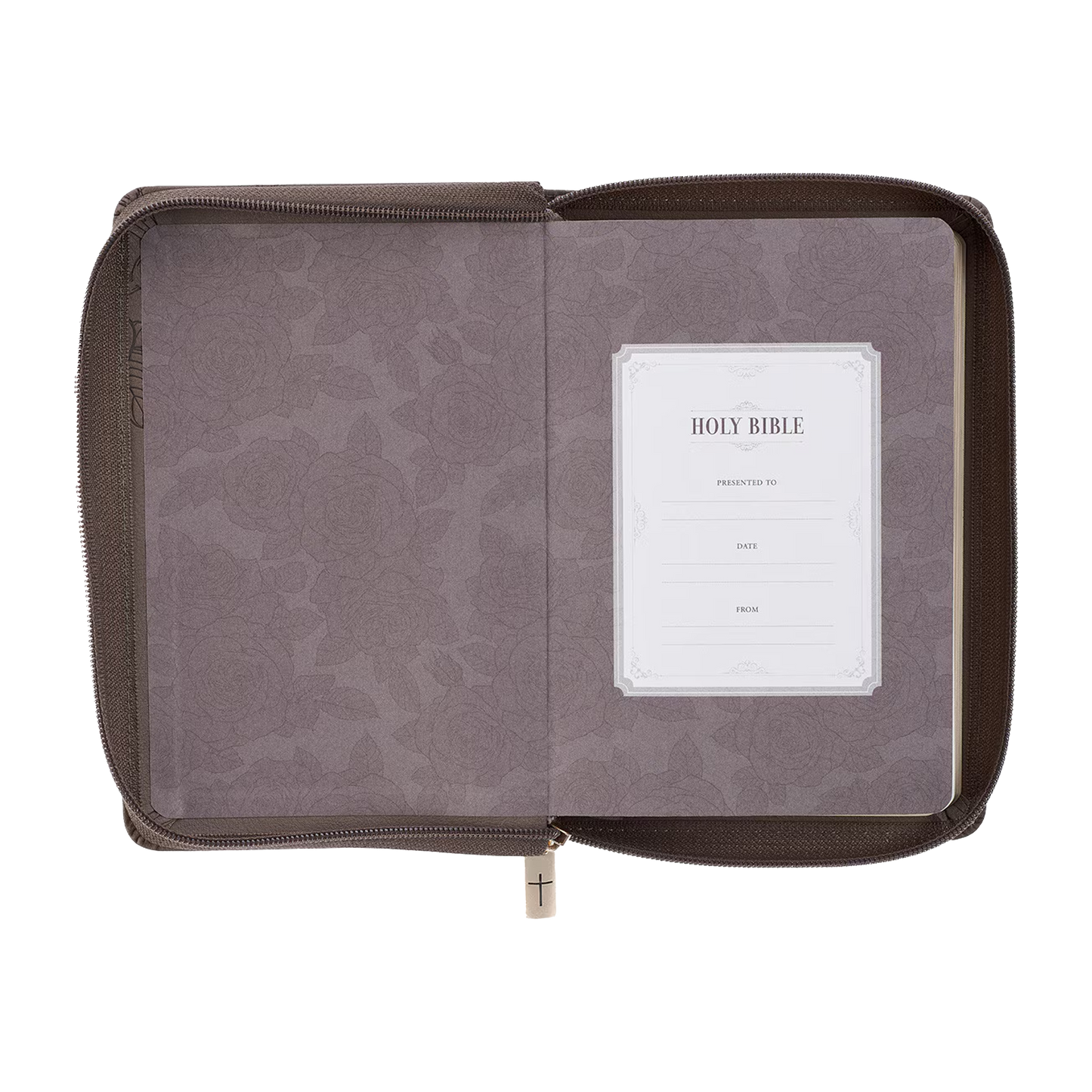 Floral Dusty Taupe Faux Leather Large Print Compact King James Version Bible