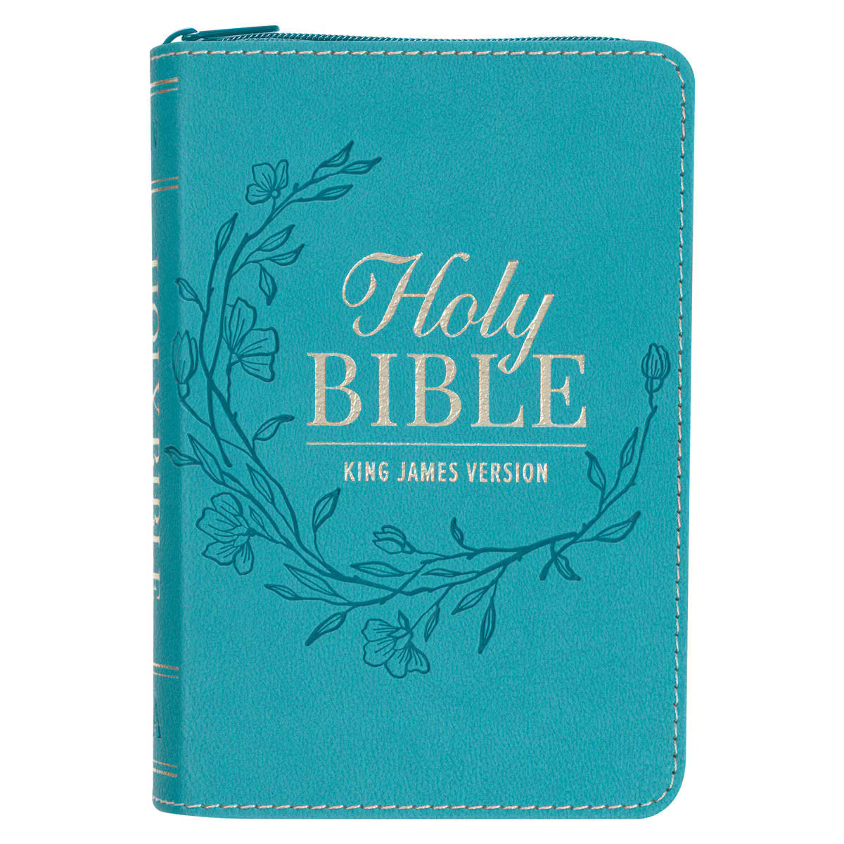 Aqua Faux Leather King James Version Pocket Bible with Zipper Closure