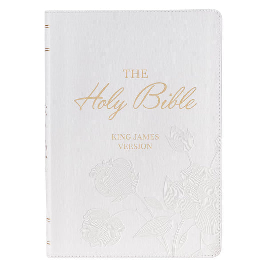 White Faux Leather Super Giant Print King James Version Bible with Thumb Index