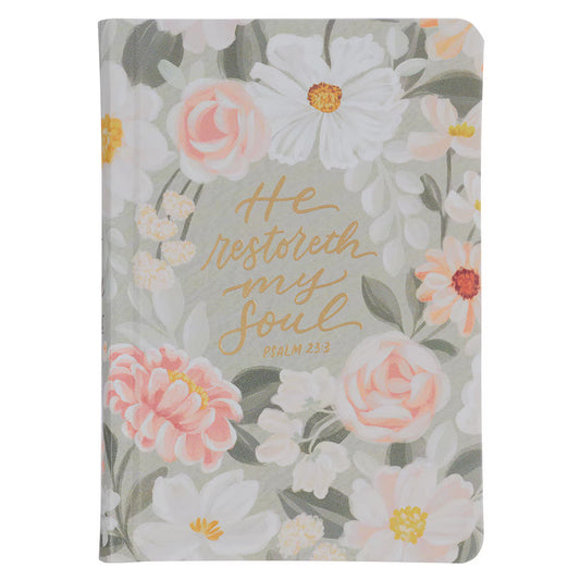 Lichen Gray Floral Faux Leather Hardcover King James Version Bible - Psalm 23:3 - Compact Bible