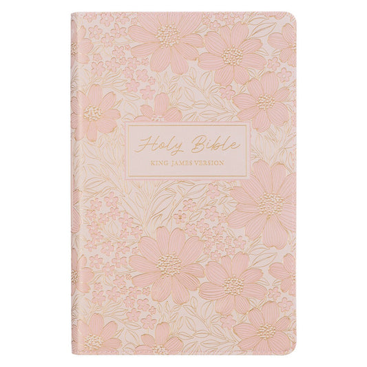 Pale Pink Floral Faux Leather King James Version Deluxe Gift Bible with Thumb Index