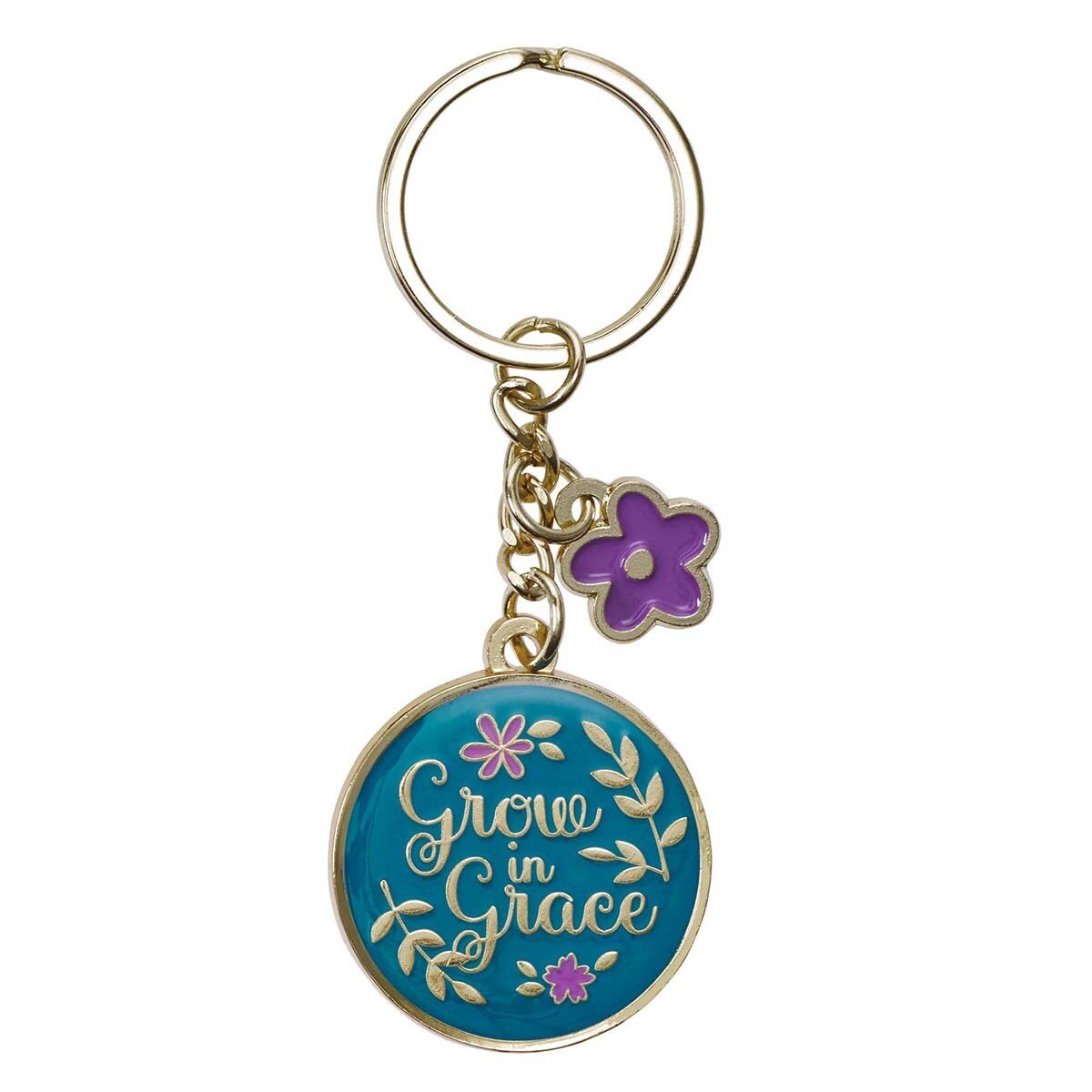 Grow in Grace Metal Key Ring with Link Chain.