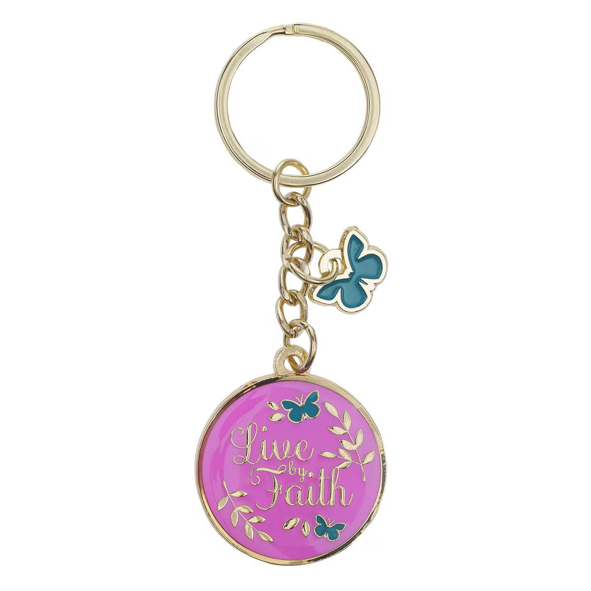 Live by Faith Metal Key Ring with Link Chain.