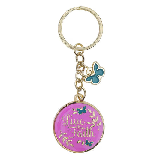 Live by Faith Metal Key Ring with Link Chain.