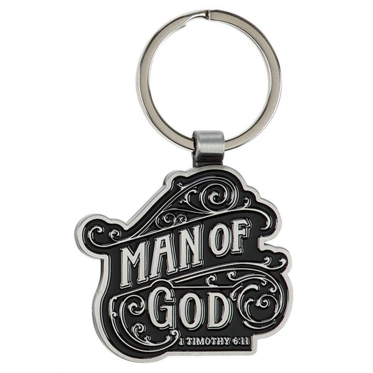Man of God Black and Silver Metal Keychain - 1 Timothy 6:11