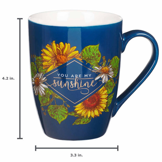 With Love Inspirational Coffee Mug for Women, You are My Sunshine Navy Blue/Sunflowers Gold Lettering Motivational Coffee/Tea Cup for Her Birthday, Mother's Day, 12oz Ceramic