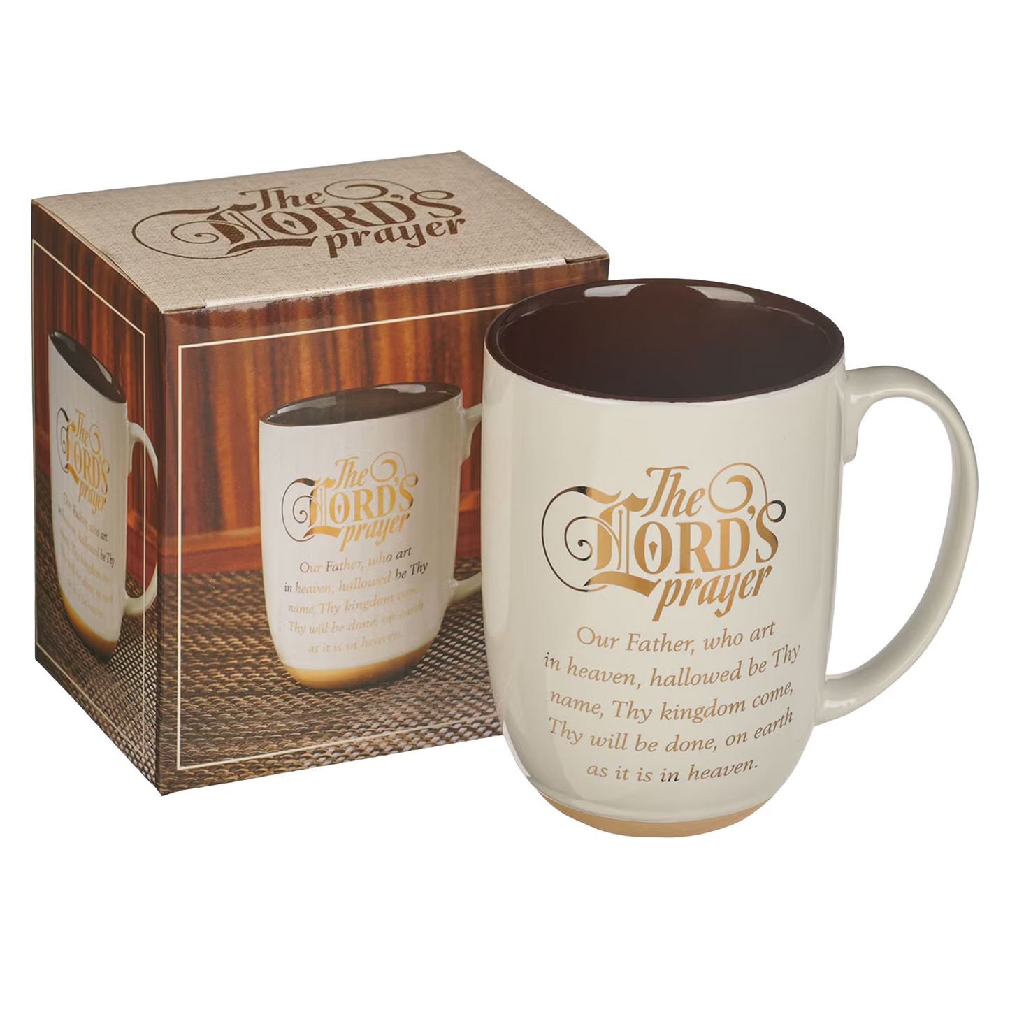 The Lord's Prayer White Ceramic Coffee Mug with Exposed Clay Base - Matthew 6:9-13
