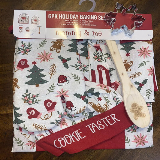 6 Pack Holiday Mommy & Me Baking Cookie Taster Baker Cooking Christmas Apron Set (Christmas Tree)