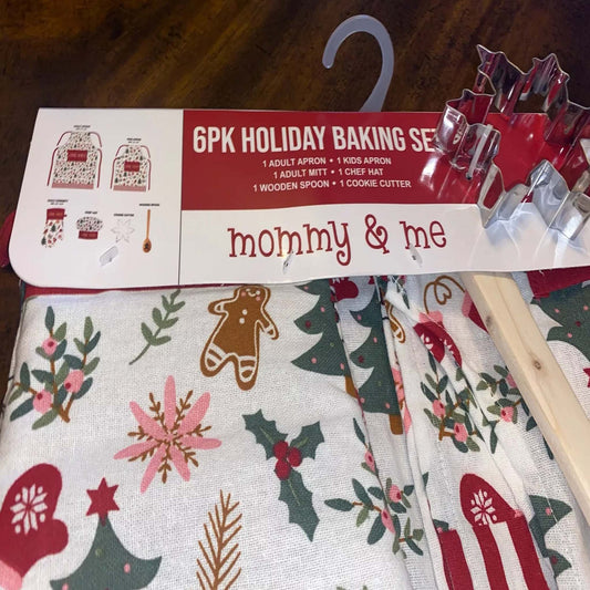 6 Pack Holiday Mommy & Me Baking Cookie Taster Baker Cooking Christmas Apron Set (Christmas Tree)