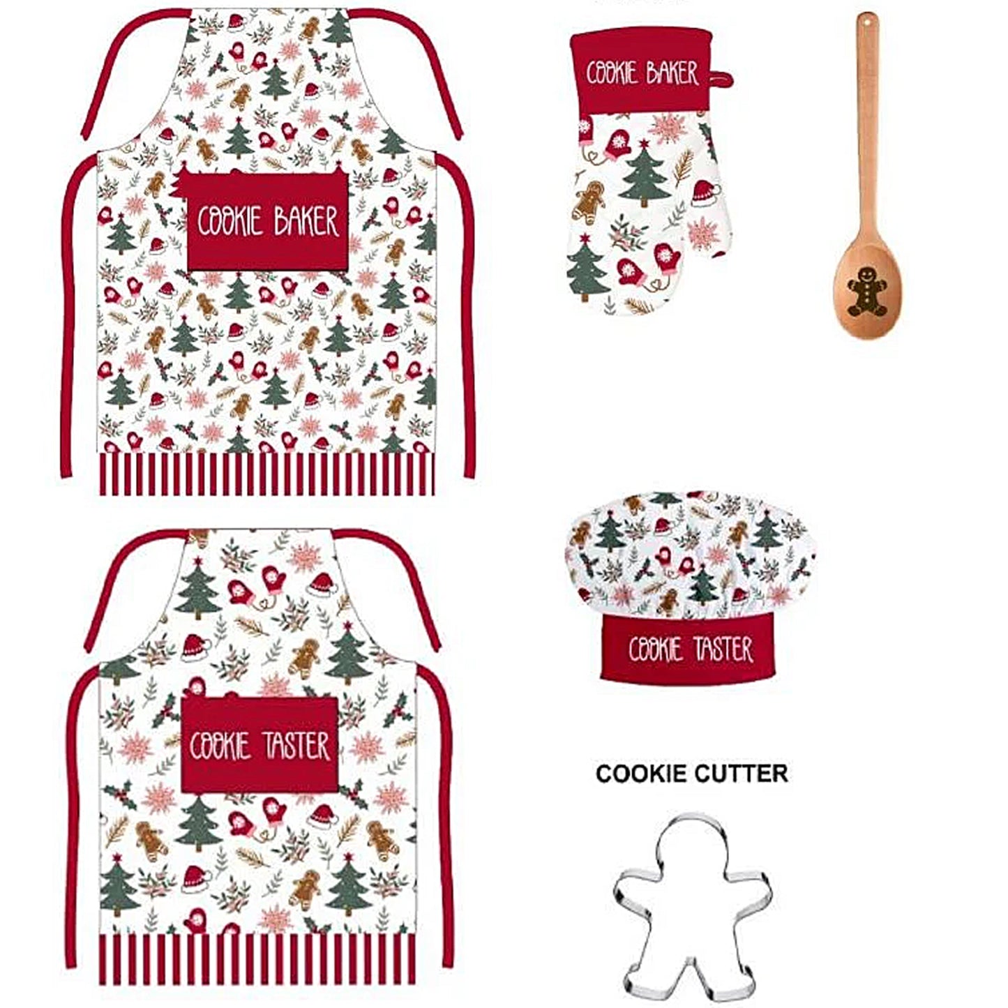 6 Pack Holiday Mommy & Me Baking Cookie Taster Baker Cooking Christmas Apron Set (Christmas Tree)
