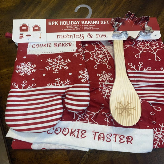 6 Pack Holiday Mommy & Me Baking Cookie Taster Baker Cooking Christmas Apron Set (Snowflakes)