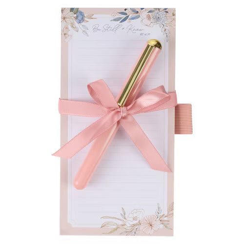 Be Still Peaceful Peach Blossoms Magnetic Notepad - Notebook and pen set - Psalm 46:10 by Christian Art Gifts