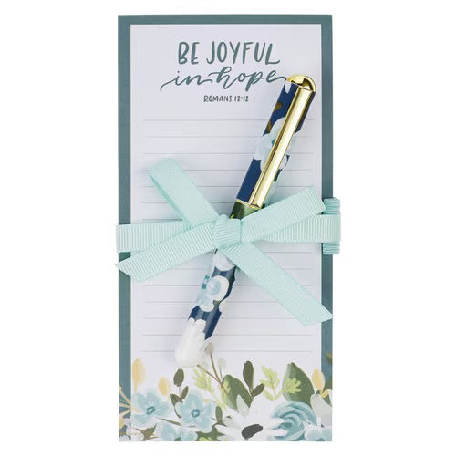 Be Joyful in Hope Magnetic Notepad and Pen Gift Set - Romans 12:12 by Christian Art Gifts - Notebook and pen set