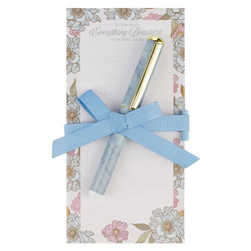 Everything Beautiful Whimsical Blooms Magnetic Notepad and Pen Gift Set - Ecclesiastes 3:11 - Notebook and pen set by Christian Art Gifts