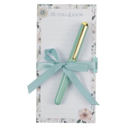 Teal Meadow Magnetic Notepad and Pen Gift Set - Psalm 46:10 by Christian Art Gifts
