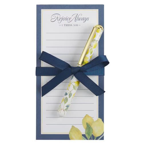 Rejoice Always Lemon Magnetic Notepad and Pen Set - 1 Thessalonians 5:16 by Christian Art Gifts