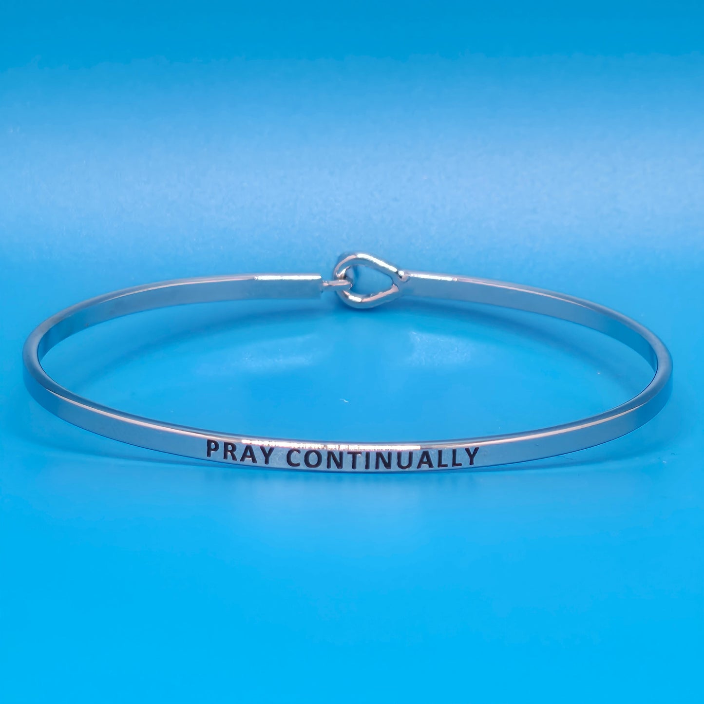 PRAY CONTINUALLY Inspirational Message Bracelet Positive Message Engraved Thin Bangle - Jewelry