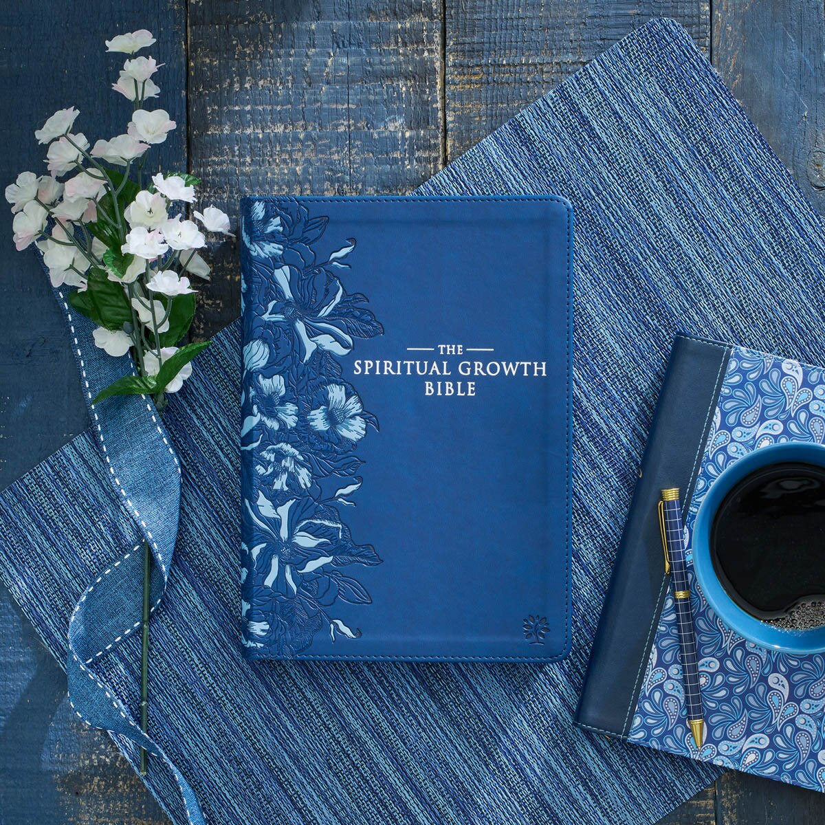 Navy Blue Faux Leather Spiritual Growth Bible
