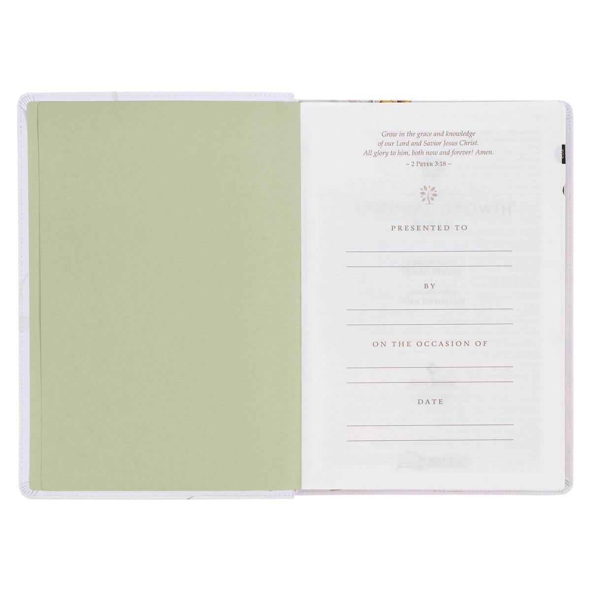 Cream-colored Floral Faux Leather Spiritual Growth Bible