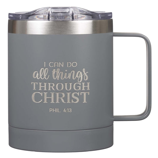I Can Do All Things Gray Camp-style Stainless Steel Mug - Philippians 4:13 - Mug