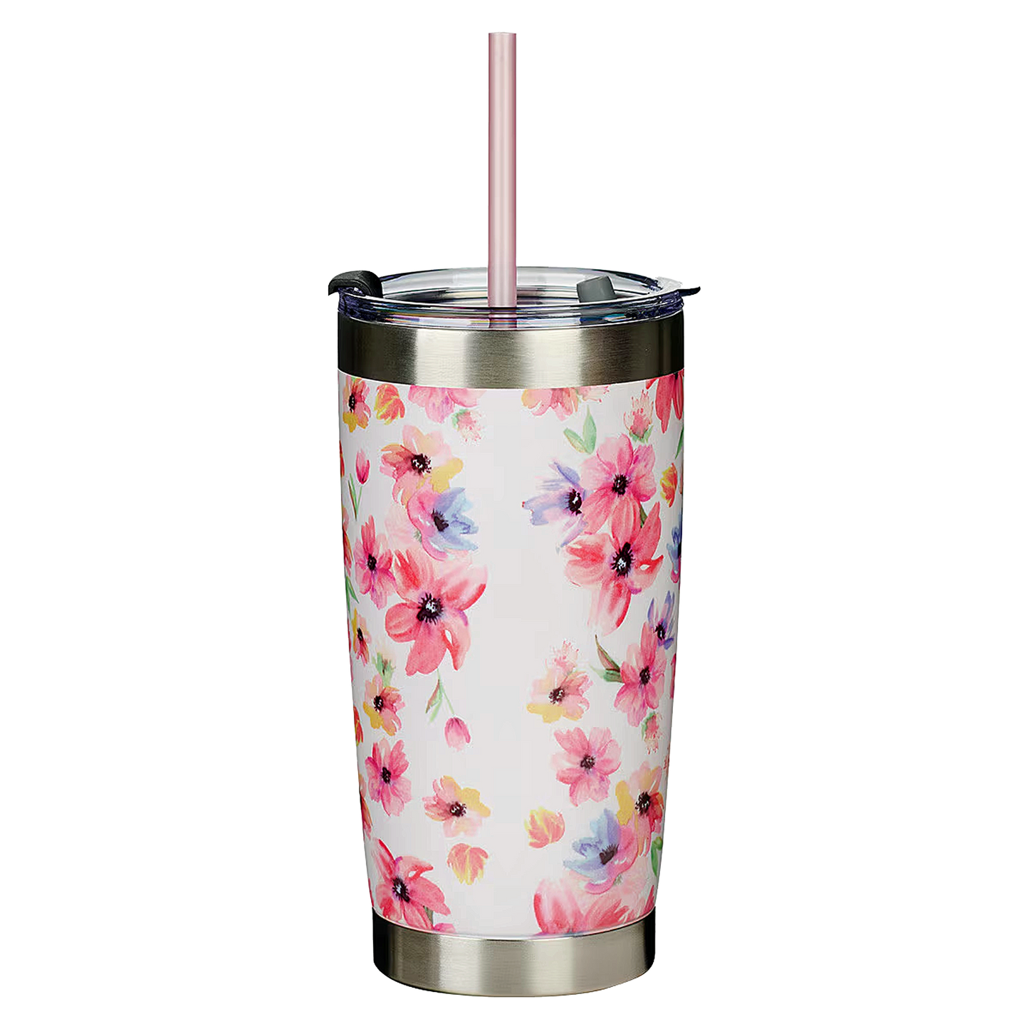 Kindness Matters Pink Cosmos Stainless Steel Travel Mug with Reusable Straw