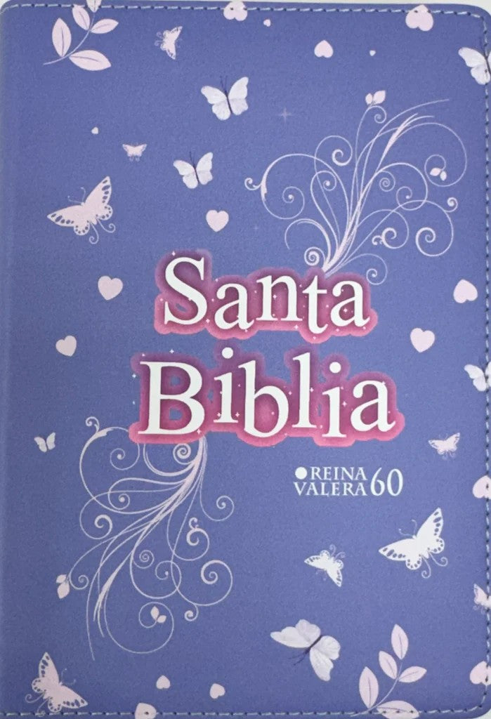 Biblia RVR 1960 Compacta Símil Piel Juvenil Mariposa Lila (Bible RVR 1960 Compact Size LeatherLike Youth Lilac Butterfly (Spanish Edition) Leather Bound