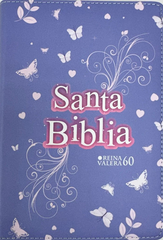 Biblia RVR 1960 Compacta Símil Piel Juvenil Mariposa Lila (Bible RVR 1960 Compact Size LeatherLike Youth Lilac Butterfly (Spanish Edition) Leather Bound