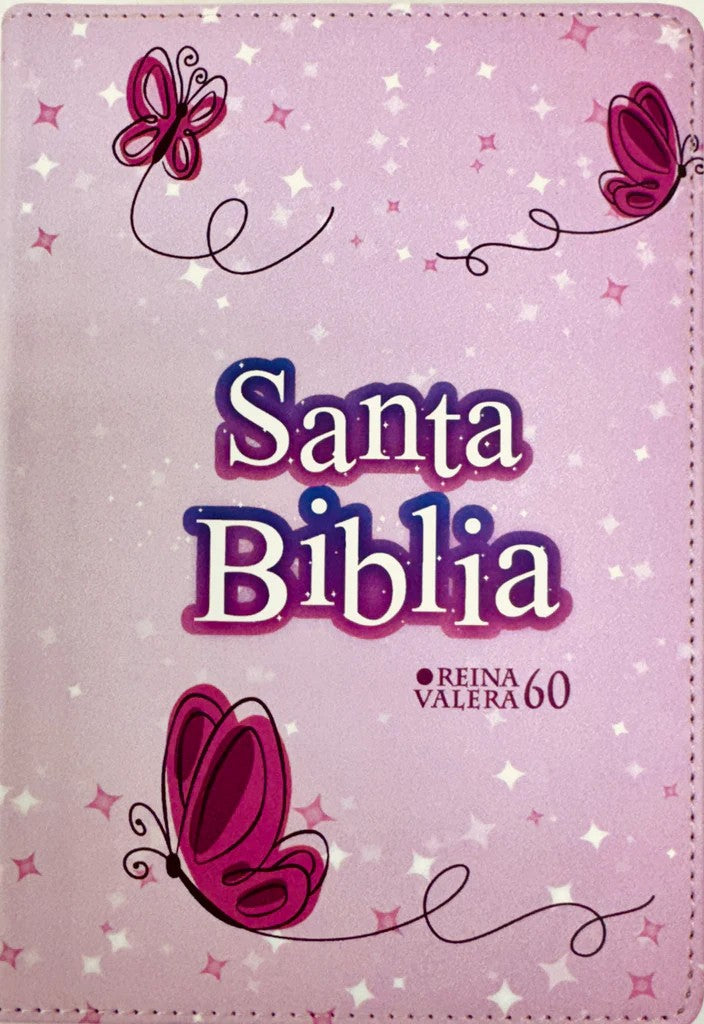 Biblia RVR 1960 Compacta Símil Piel Juvenil Mariposa Rosada (Bible RVR 1960 Compact Size LeatherLike Youth Pink Butterfly (Spanish Edition)