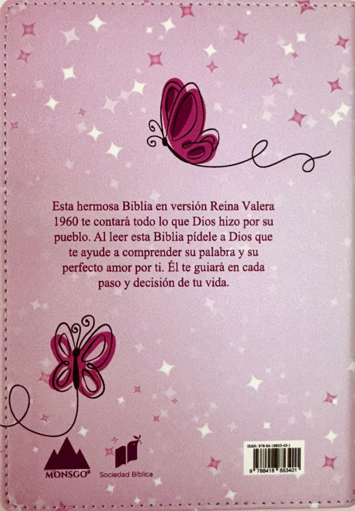 Biblia RVR 1960 Compacta Símil Piel Juvenil Mariposa Rosada (Bible RVR 1960 Compact Size LeatherLike Youth Pink Butterfly (Spanish Edition)